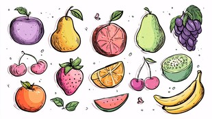 多彩手绘水果集合
