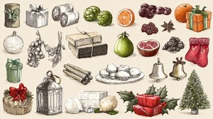 手绘圣诞节日元素集合