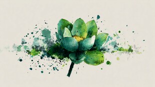 水墨风绿荷水彩画