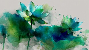 水彩绘就的清新荷花景致