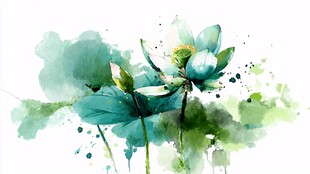 水墨风清新荷花水彩画