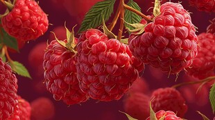 饱满树莓挂枝 色泽诱人