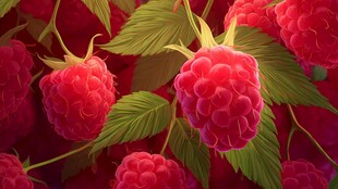 饱满诱人的成熟树莓果实