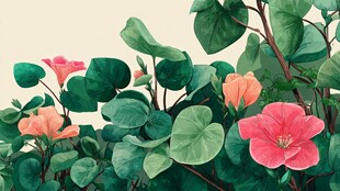 缤纷花卉与绿叶的美丽景致