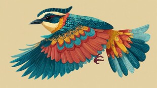 色彩斑斓飞鸟展翅图