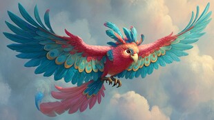 色彩斑斓的梦幻飞鸟翱翔