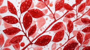 红色叶片水彩画背景纹理