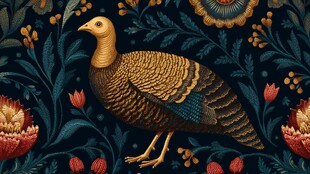 复古风火鸡与花卉图案