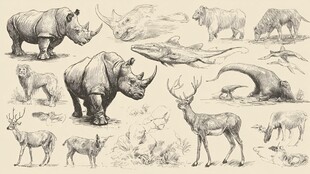 手绘野生动物集合图