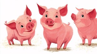 三只可爱的粉色小猪