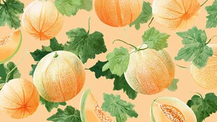 手绘甜瓜与绿叶清新图案