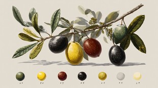 多彩橄榄枝与果实插画