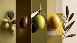 多彩橄榄与枝叶的视觉盛宴