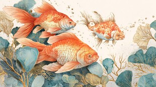 水中金鱼游弋于绿植间