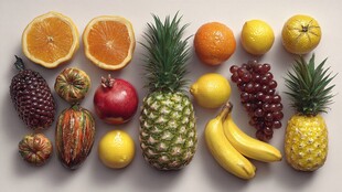 多样新鲜水果整齐排列