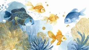 水彩绘梦幻海底金鱼世界