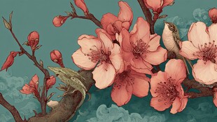 桃花枝头鸟雀栖