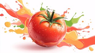 番茄溅出多彩汁水瞬间