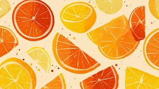 缤纷柑橘切片水彩背景图