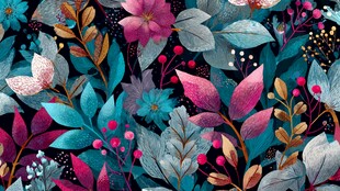 缤纷花卉叶饰图案背景