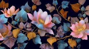 梦幻花卉图案 深蓝背景美