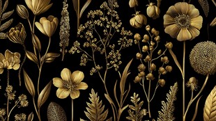 黑金花卉图案 奢华植物风