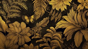 金色植物蝴蝶精美图案