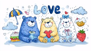 三只萌熊的甜蜜爱心时刻