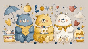 三只萌熊与甜蜜元素