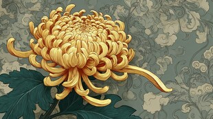 金黄菊花绽放复古背景中