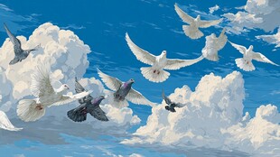 天空中群鸽翱翔