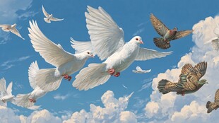 白鸽翱翔于蓝天