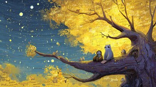 秋夜树下的萌趣动物聚会