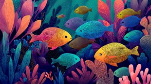 梦幻海底多彩鱼群景观