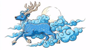 蓝鹿踏云奔月图