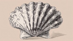 手绘扇贝贝壳艺术插画