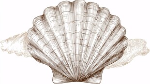 复古风手绘扇贝壳图案