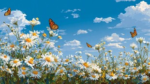 雏菊田野上的蝴蝶飞舞