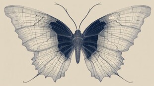 手绘风格黑白色蝴蝶标本