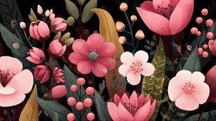 梦幻花卉插画 粉色系植物