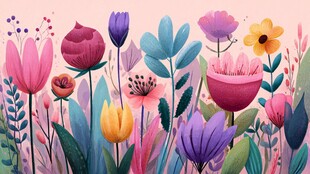 梦幻多彩花卉插画