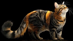 斑纹猫咪昂首眺望