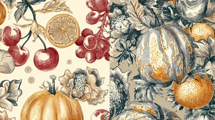 复古风水果南瓜花卉图案