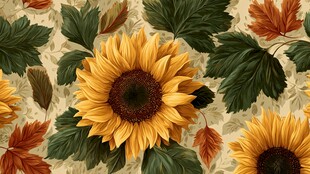 向日葵秋叶花卉图案背景