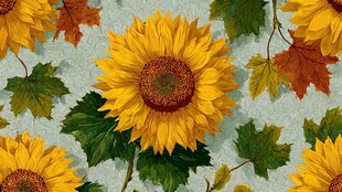向日葵秋叶图案背景图