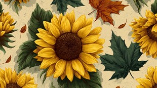 向日葵与秋叶的唯美图案