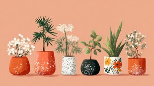 多彩花盆中的精致盆栽