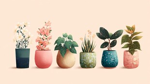 多彩盆栽展示清新植物世界