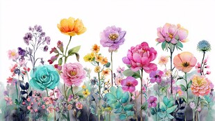 缤纷花卉水彩画