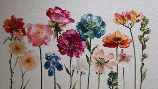 多彩花卉水彩画艺术作品